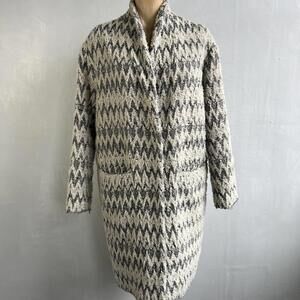 IRO Women's Cream CALY Tweed Wool Blend Coat 6 8 Long Jacket Textured Chic